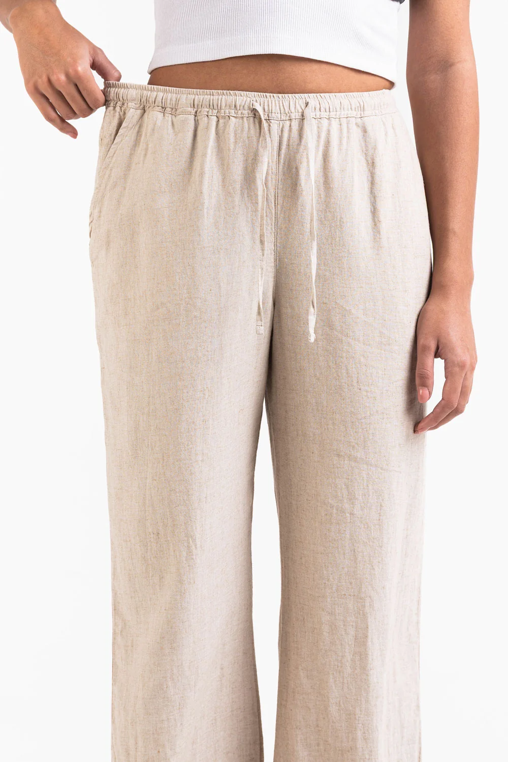 Mila 01High Raka Linnebyxor - Linen Beige - Image 3